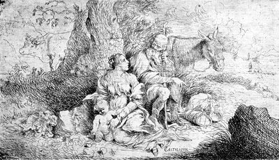 The Rest on the Flight into Egypt, etched by Antonio Travi by Giovanni Benedetto Castiglione